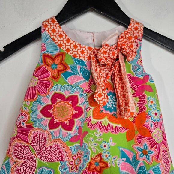 Vintage Countaing Daisies 2T Orange Floral High Neck Sleeveless Mini Dress - Picture 2 of 7